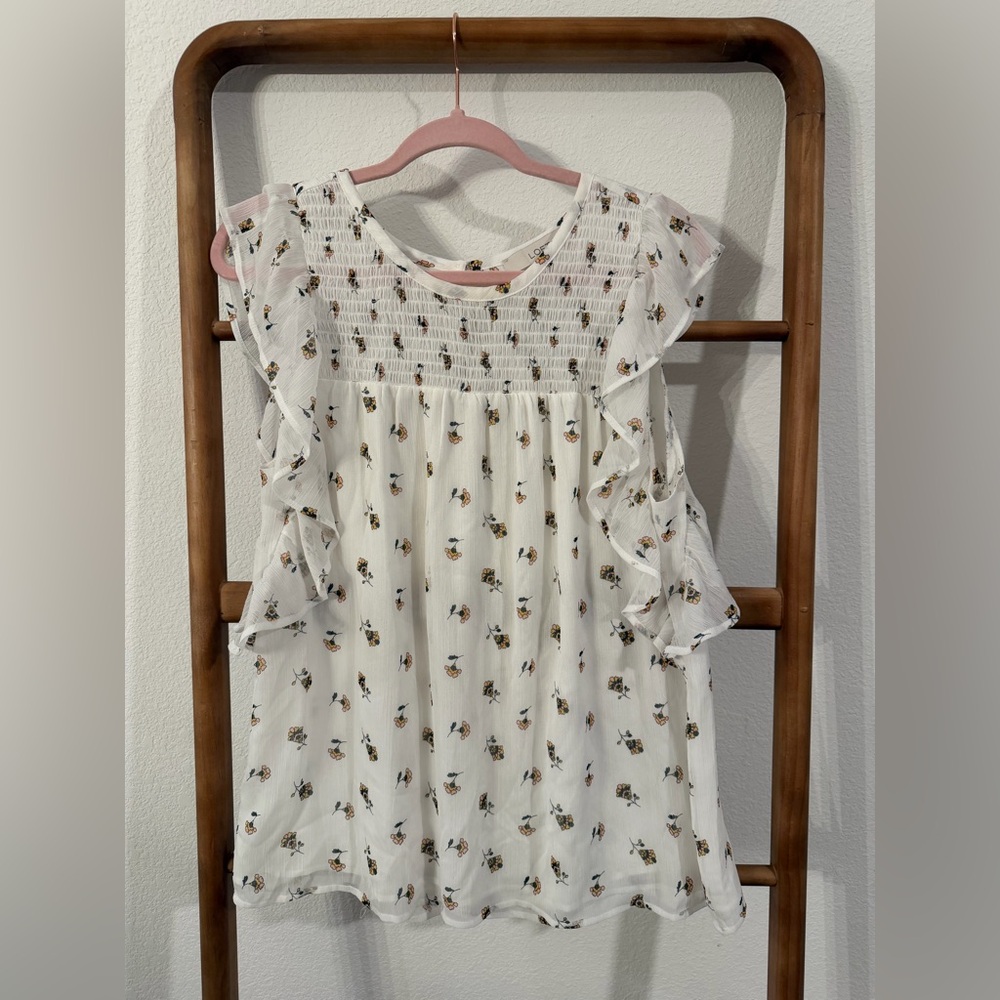 LOFT White Floral Blouse